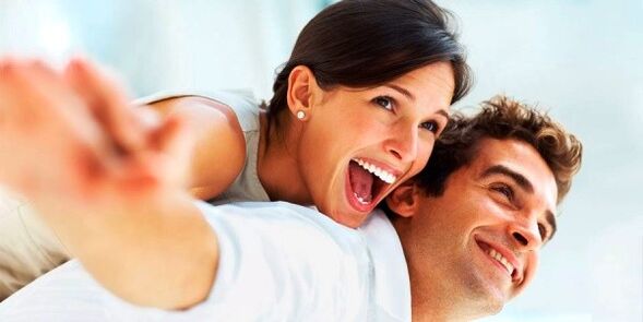 happy woman and man with increased power
